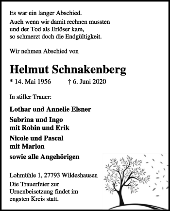 Todesanzeige von Helmut Schnakenberg von SYK