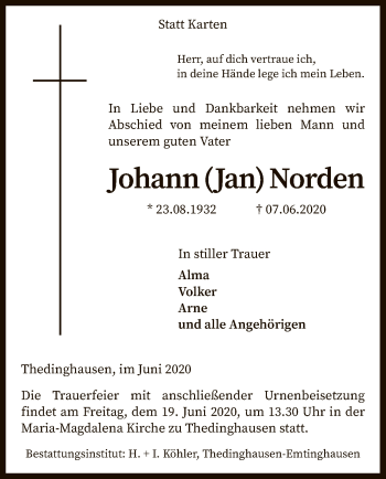 Todesanzeige von Johann Norden von SYK
