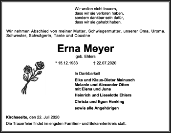 Todesanzeige von Erna Meyer von SYK