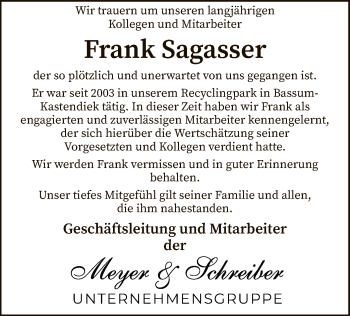 Todesanzeige von Frank Sagasser von SYK