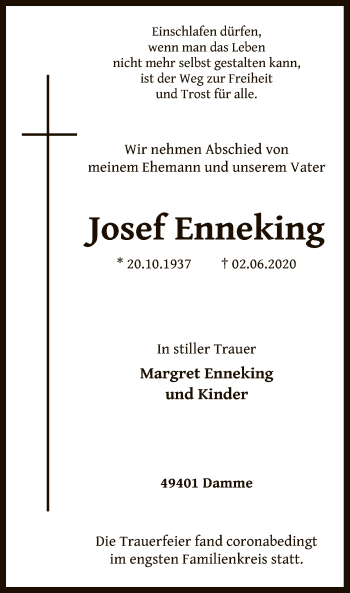 Todesanzeige von Josef Enneking von SYK