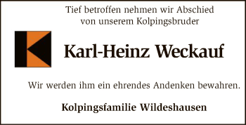 Todesanzeige von Karl-Heinz Weckauf von SYK