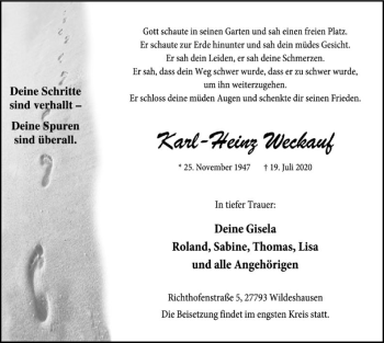 Todesanzeige von Karl-Heinz Weckauf von SYK