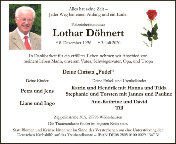 Todesanzeige von Lothar Döhnert von SYK
