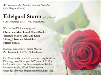 Todesanzeige von Edelgard Sturm von SYK