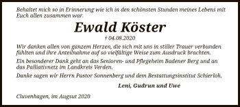 Todesanzeige von Ewald Köster von SYK