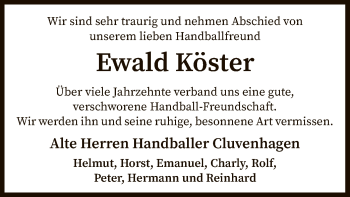 Todesanzeige von Ewald Köster von SYK
