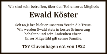 Todesanzeige von Ewald Köster von SYK