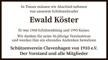 Todesanzeige von Ewald Köster von SYK