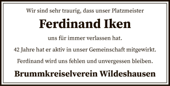 Todesanzeige von Ferdinand Iken von SYK