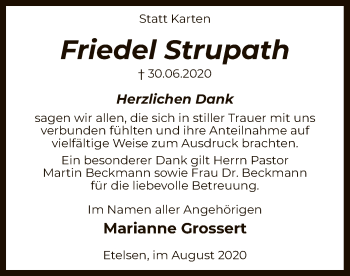 Todesanzeige von Friedel Strupath von SYK