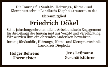 Todesanzeige von Friedrich Dökel von SYK