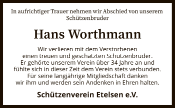 Todesanzeige von Hans Worthmann von SYK