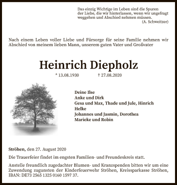 Todesanzeige von Heinrich Diepholz von SYK