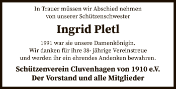 Todesanzeige von Ingrid Pletl von SYK