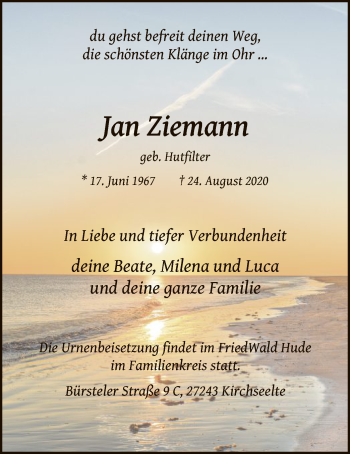 Todesanzeige von Jan Ziemann von SYK