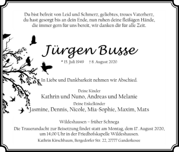 Todesanzeige von Jürgen Busse von SYK