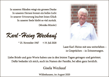 Todesanzeige von Karl-Heinz Weckauf von SYK