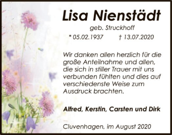 Todesanzeige von Lisa Nienstädt von SYK