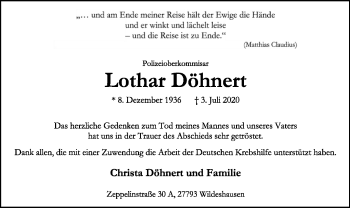 Todesanzeige von Lothar Döhnert von SYK