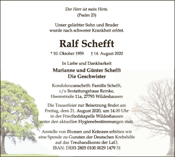 Todesanzeige von Ralf Schefft von SYK