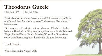 Todesanzeige von Theodorus Guzek von SYK