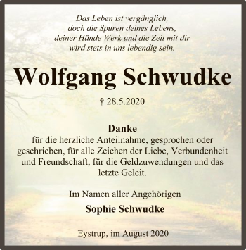 Todesanzeige von Wolfgang Schwudke von SYK