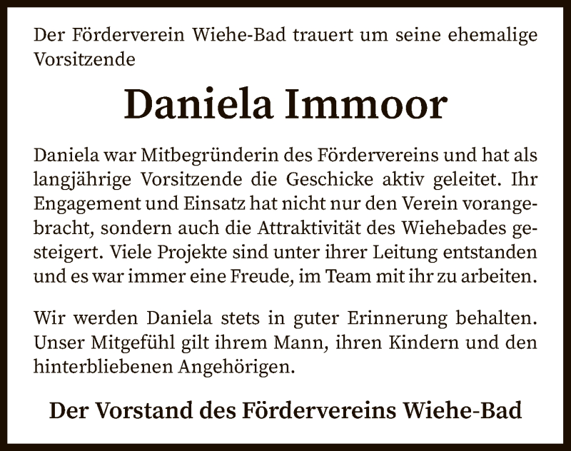  Traueranzeige für Daniela Immoor vom 29.09.2020 aus SYK