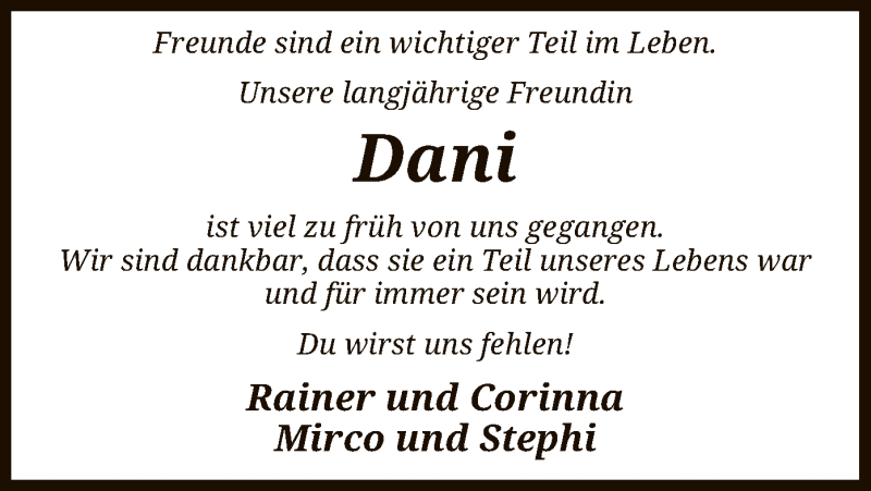  Traueranzeige für Daniela Immoor vom 29.09.2020 aus SYK