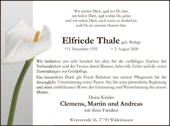 Todesanzeige von Elfriede Thale von SYK