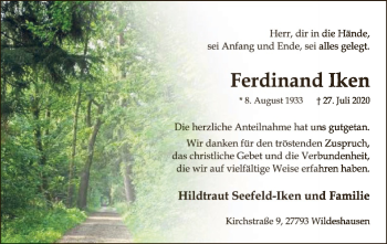 Todesanzeige von Ferdinand Iken von SYK