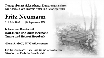 Todesanzeige von Fritz Neumann von SYK