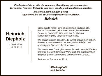 Todesanzeige von Heinrich Diepholz von SYK
