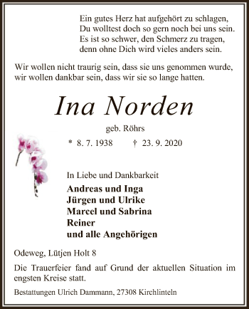 Todesanzeige von Ina Norden von SYK