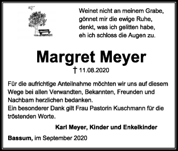Todesanzeige von Margret Meyer von SYK
