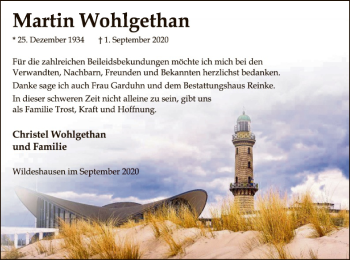 Todesanzeige von Martin Wohlgethan von SYK