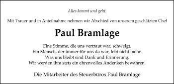 Todesanzeige von Paul Bramlage von SYK