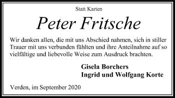 Todesanzeige von Peter Fritsche von SYK