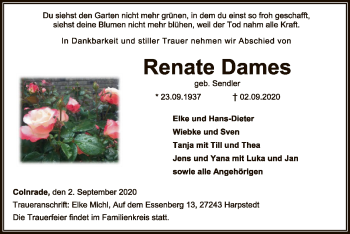Todesanzeige von Renate Dames von SYK