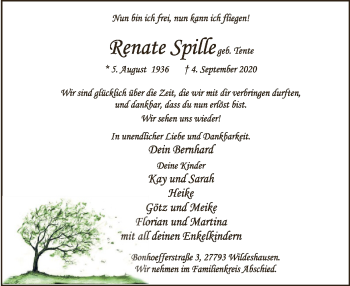 Todesanzeige von Renate Spille von SYK