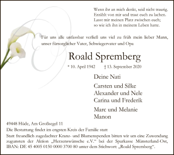 Todesanzeige von Roald Spremberg von SYK