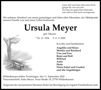 Todesanzeige von Ursula Meyer von SYK
