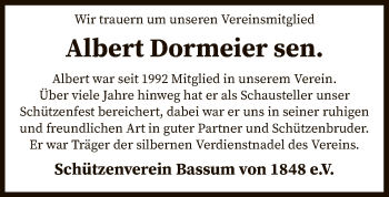 Todesanzeige von Albert Dormeier von SYK