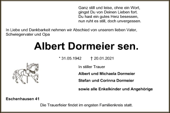 Todesanzeige von Albert Dormeier von SYK