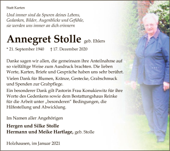 Todesanzeige von Annegret Stolle von SYK