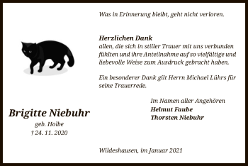 Todesanzeige von Brigitte Niebuhr von SYK