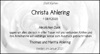 Todesanzeige von Christa Ahlering von SYK