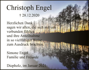 Todesanzeige von Christoph Engel von SYK