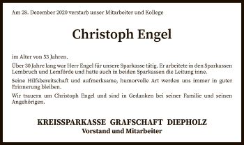 Todesanzeige von Christoph Engel von SYK