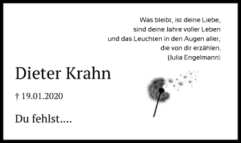 Todesanzeige von Dieter Krahn von SYK